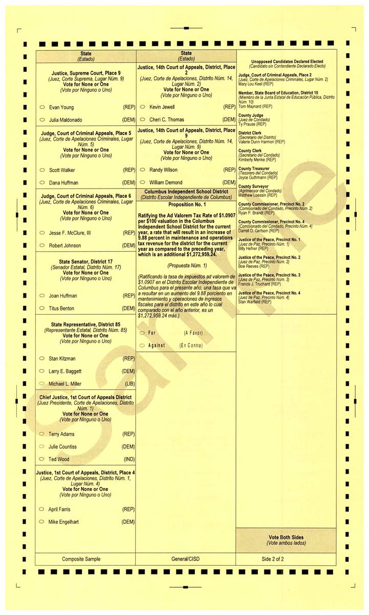 November 8 2022 General Election sample ballot page 2